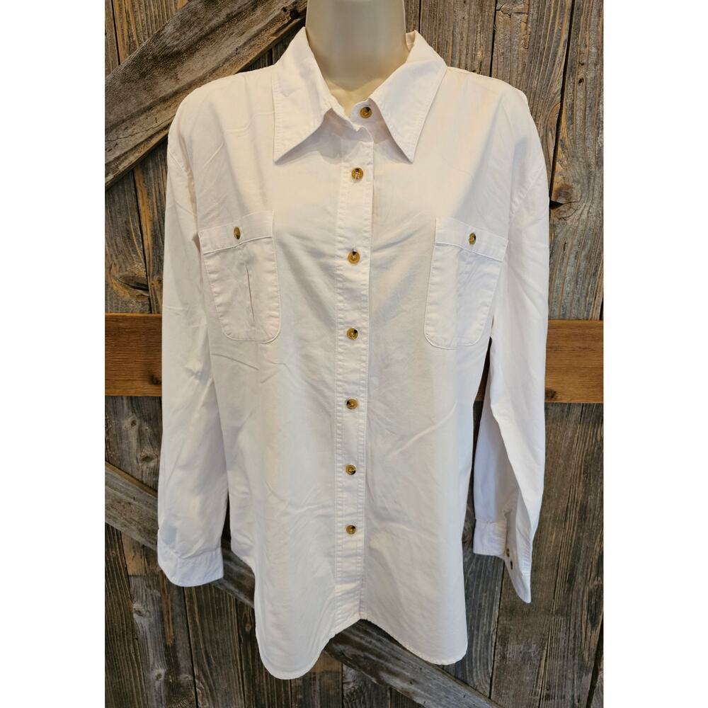 Orvis size XL women's double breast pocket button up white career casual ^